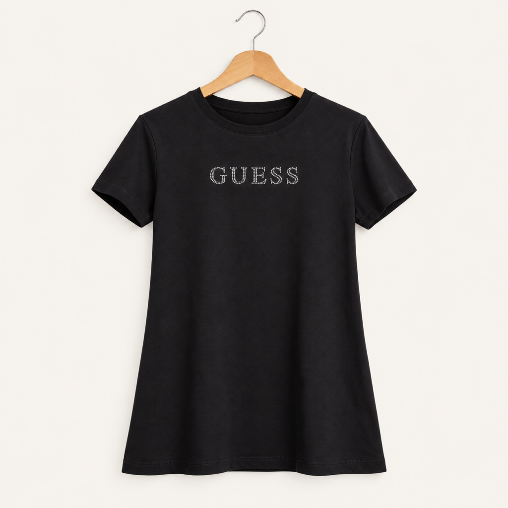 Camiseta Guess negra con strass para mujer