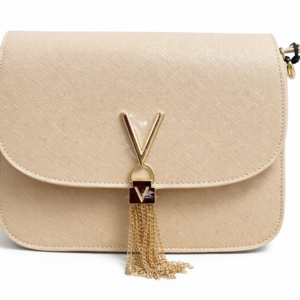 Bolso Valentino Mujer Beige con Logo Dorado y Detalle de Cadena