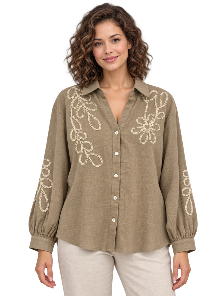 Camisa Beige Bordada Amélie Amour Mujer