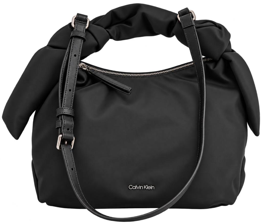 Bolso Negro Mujer Calvin Klein con Asa Fruncida y Bandolera