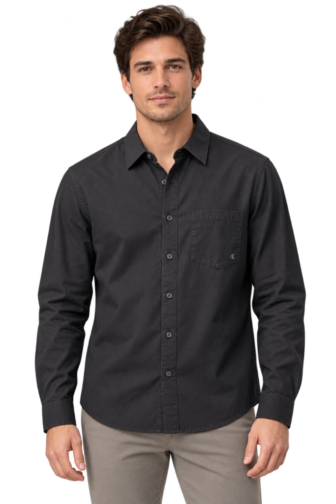Camisa Calvin Klein Jeans Hombre Manga Larga Negra