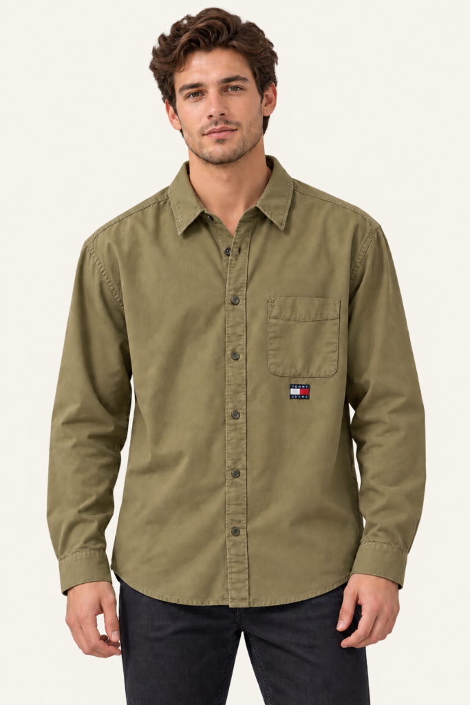 Camisa Tommy Hilfiger Hombre Manga Larga Caqui