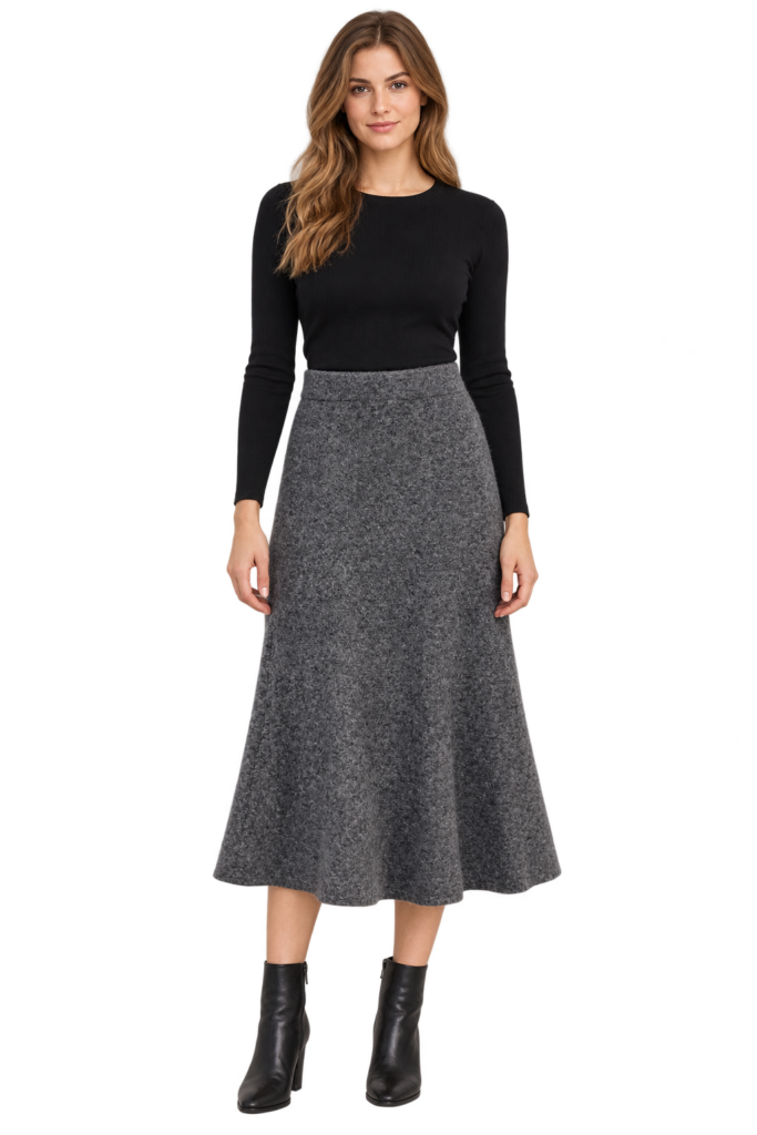 Falda Midi Amélie Amour Gris de Punto – Mujer
