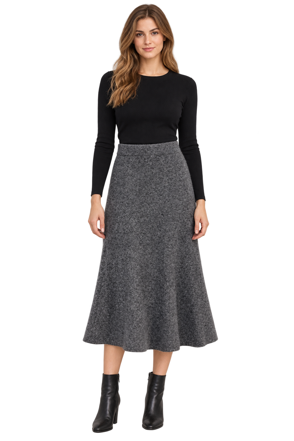 Falda Midi Amélie Amour Gris de Punto – Mujer
