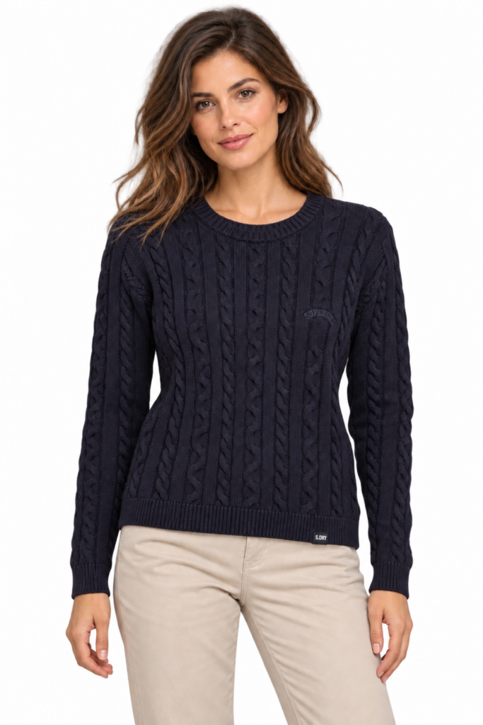 Jersey Superdry Mujer de Punto Trenzado Azul Marino