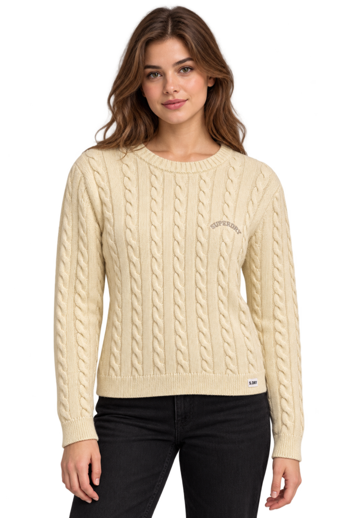 Jersey Superdry Mujer de Punto Trenzado Color Crema