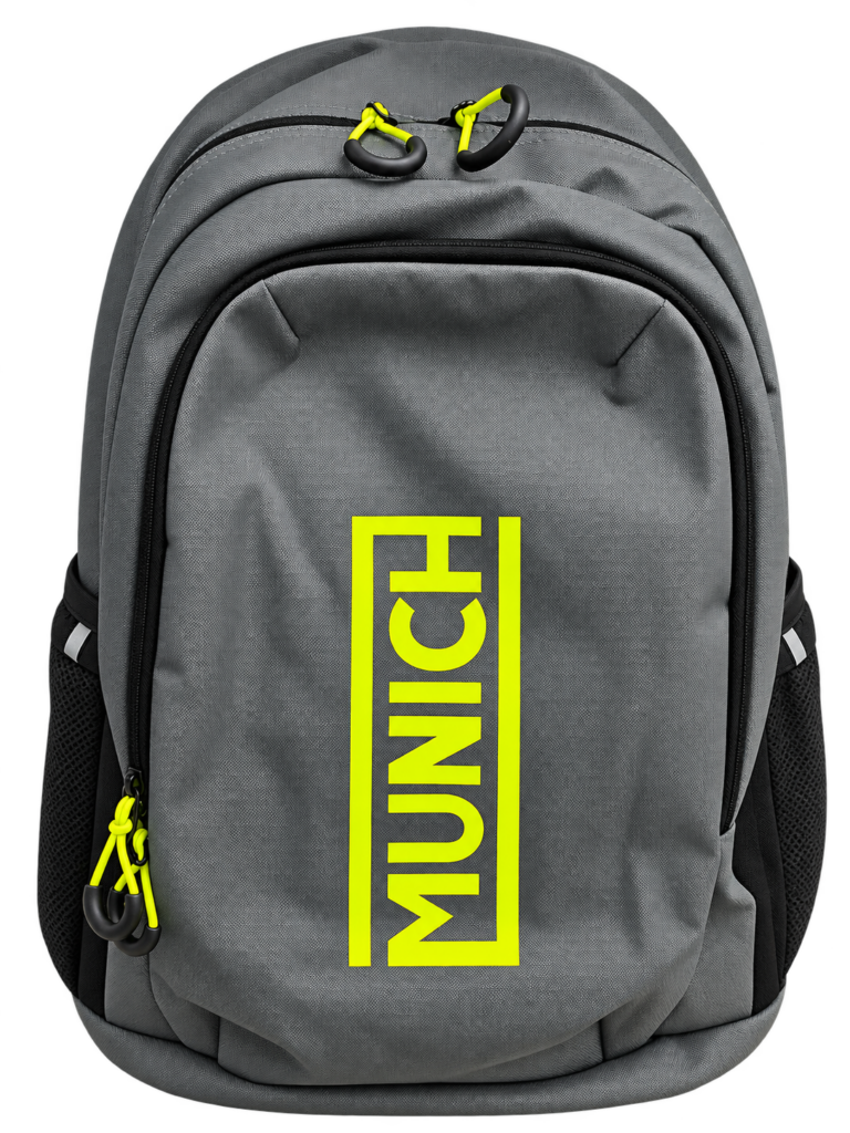 Mochila Munich Gris con Logo Verde Fluor