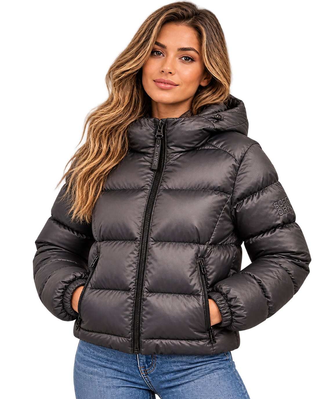 Chaqueta Acolchada Superdry Mujer con Capucha – Gris Antracita