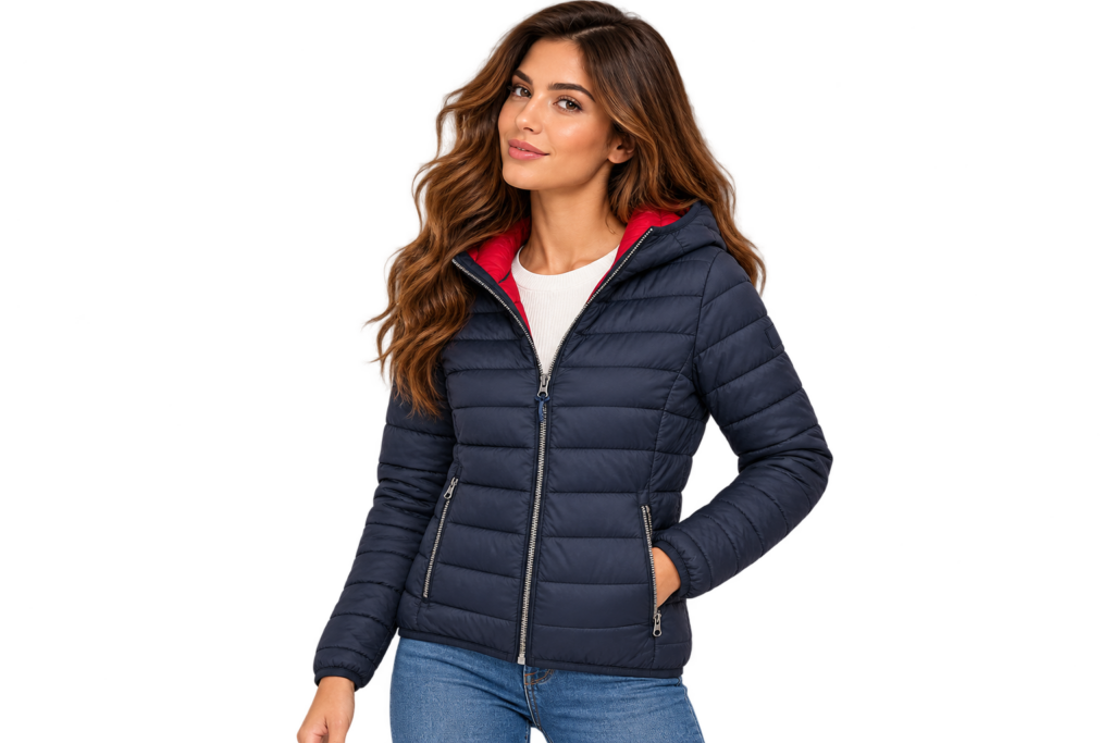 Chaqueta Acolchada Marina Yachting Azul Marino con Capucha Roja