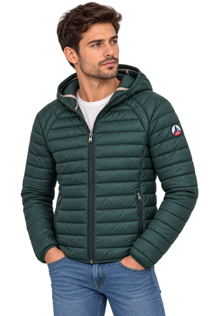 Chaqueta JOTT Hombre Verde Oscuro Acolchada Ligera con Capucha
