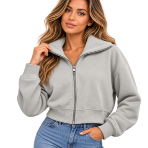 Sudadera Calvin Klein Jeans Mujer Corta con Cremallera – Gris Claro