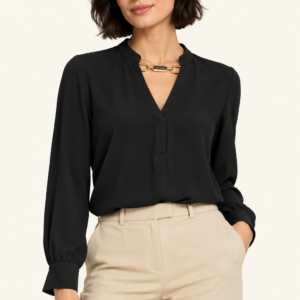 Blusa negra MARCIANO by GUESS con detalle dorado en el escote