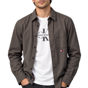 Camisa Tommy Hilfiger Jeans Hombre Gris Oscuro de Manga Larga