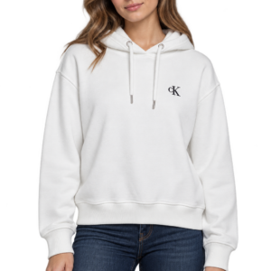 Sudadera Calvin Klein Jeans Blanca con Capucha y Logo Bordado