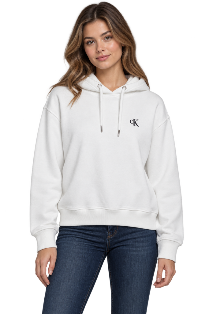 Sudadera Calvin Klein Jeans Blanca con Capucha y Logo Bordado